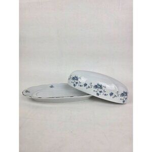 Vintage Johann Haviland Blue Garland 1/4 Lb Butter Dish Silver Rim Floral Fine C
